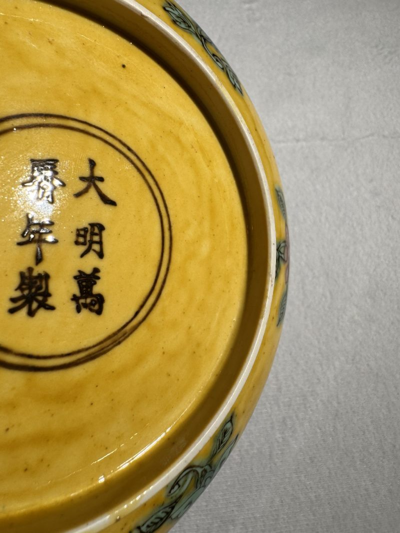清康熙 黄地五彩双龙戏珠盘 - 图10