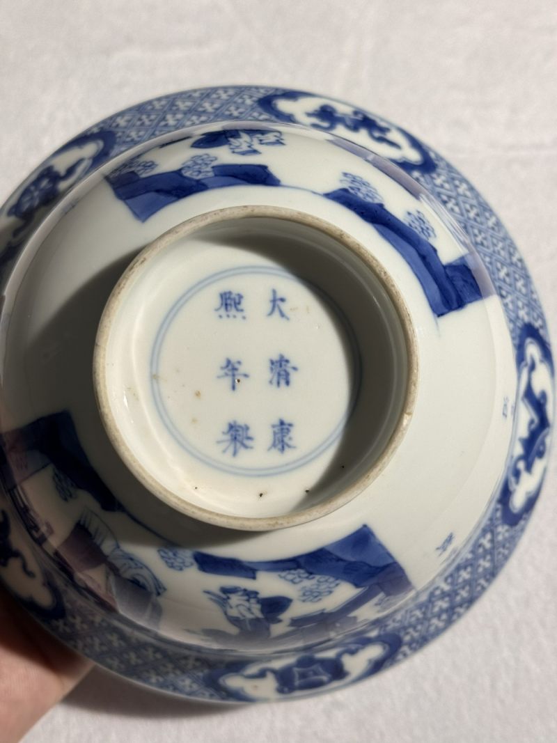 清康熙 青花西厢记诗文折沿碗 - 图6