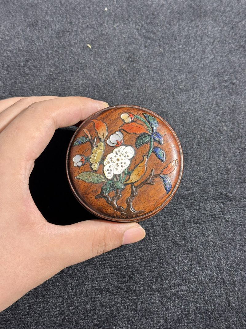 清 黄花梨嵌百宝花卉香盒 - 图3