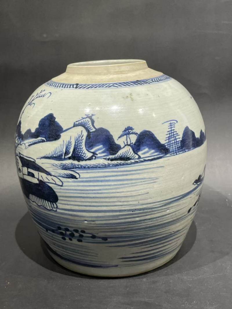 清青花山水纹罐 - 图5