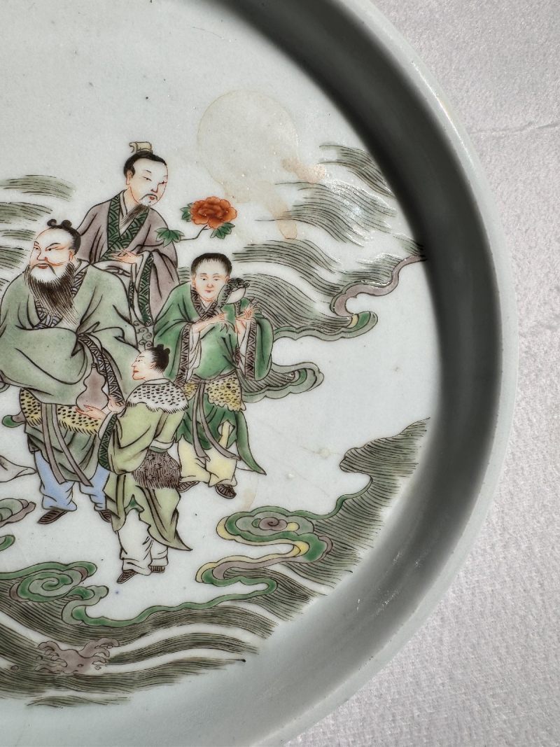 清康熙 德化窑五彩八仙过海图茶盘 - 图7