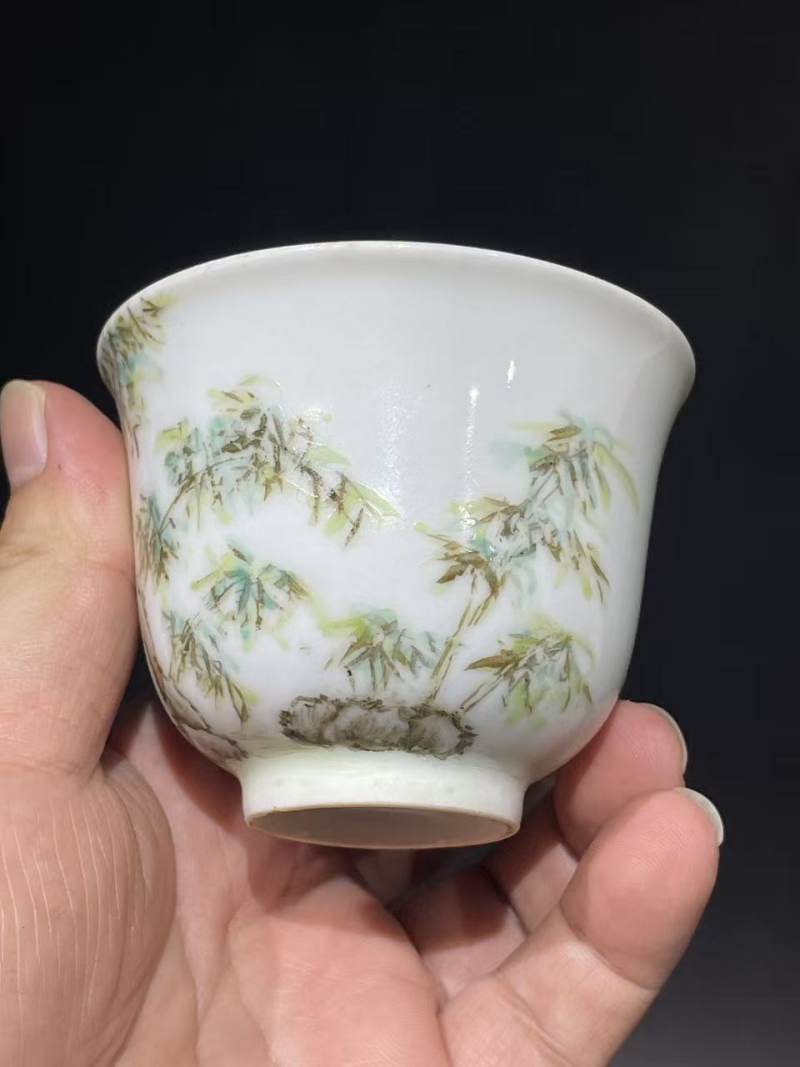 浅绛彩竹石纹杯2只 - 图8