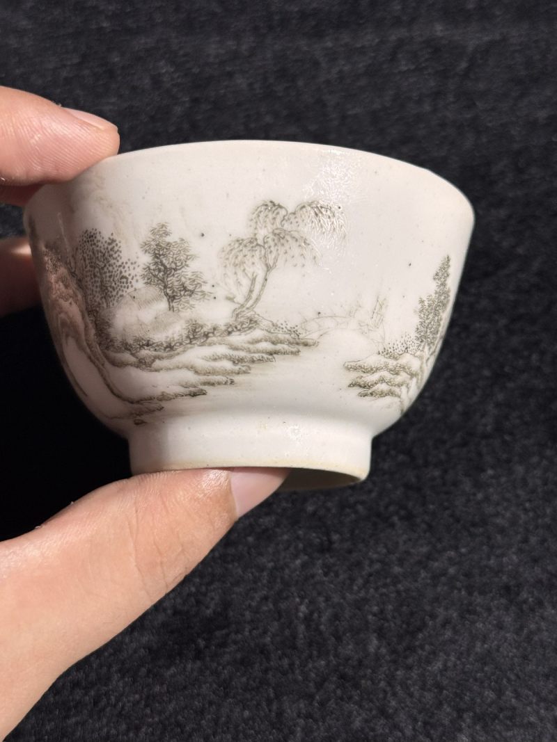 清 墨彩山水茶圆 （一对） - 图6