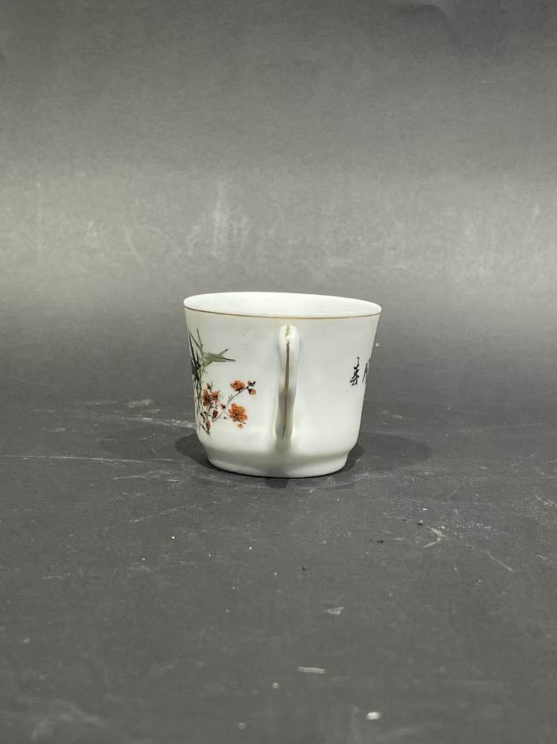 解放后粉彩梅竹双青纹把杯 - 图4