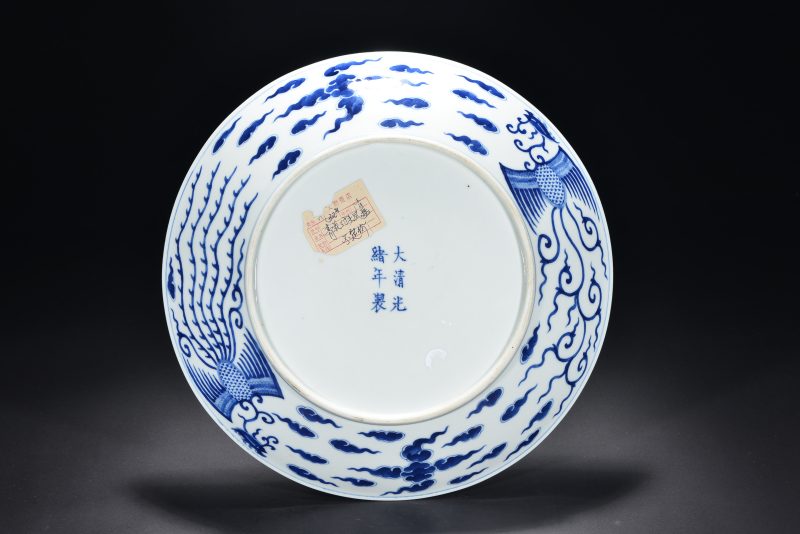 清 青花对头凤纹大盘 - 图3