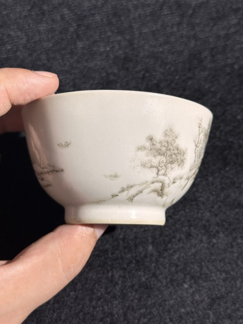 清 墨彩山水茶圆 （一对） - 图14