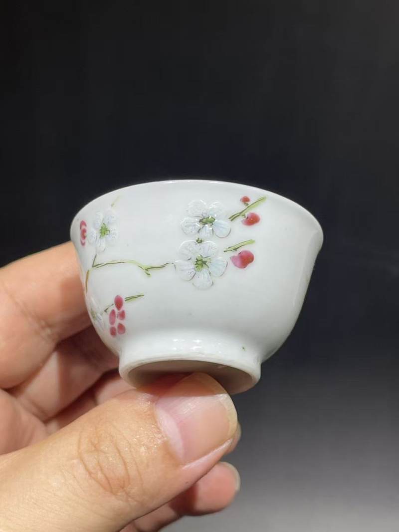 清雍正粉彩花卉纹杯碟一套 - 图8