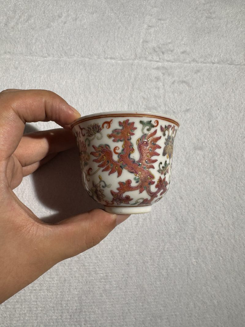 清宣统 粉彩夔凤纹杯 （一对） - 图3