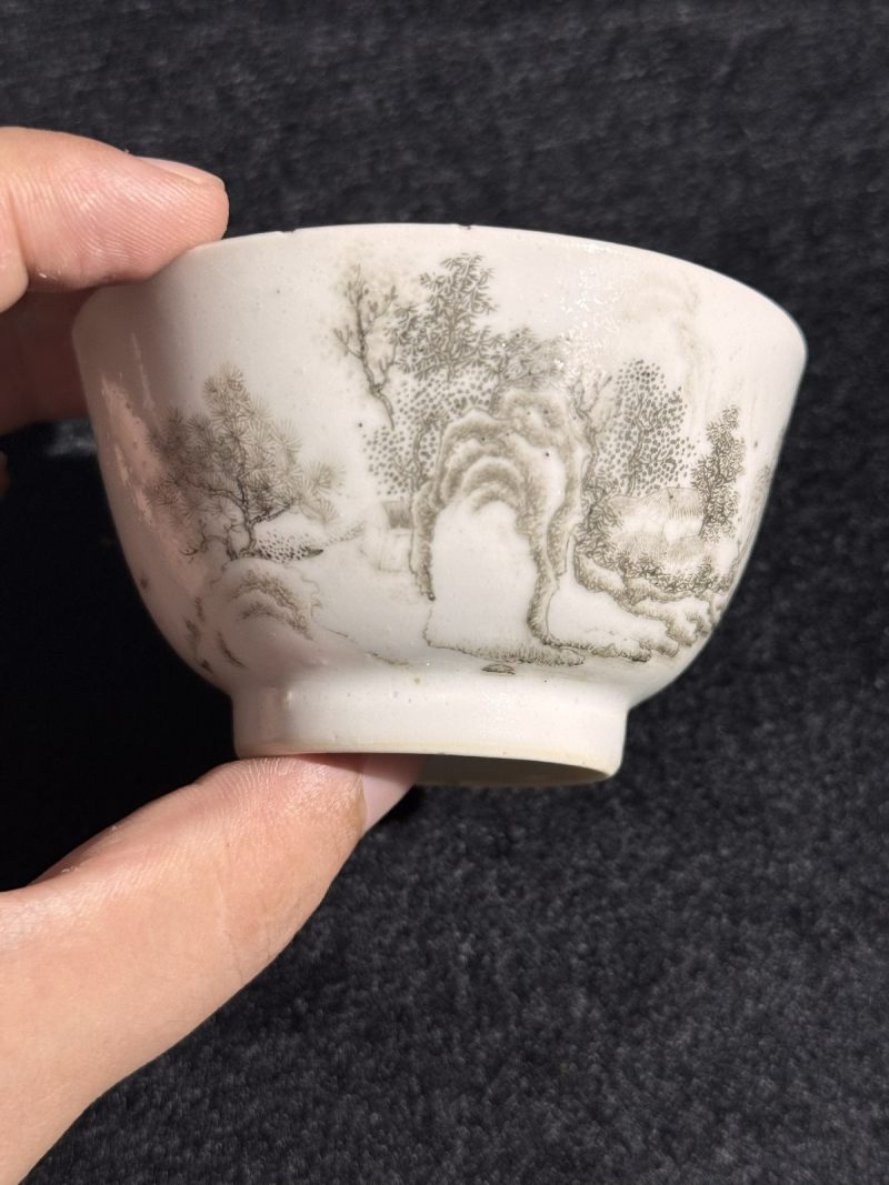 清 墨彩山水茶圆 （一对） - 图7