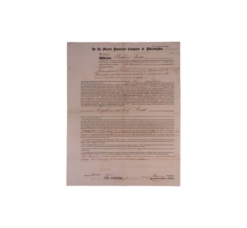    1815年美国费城海洋运输公司开往中国广东商船保险单 - 图1