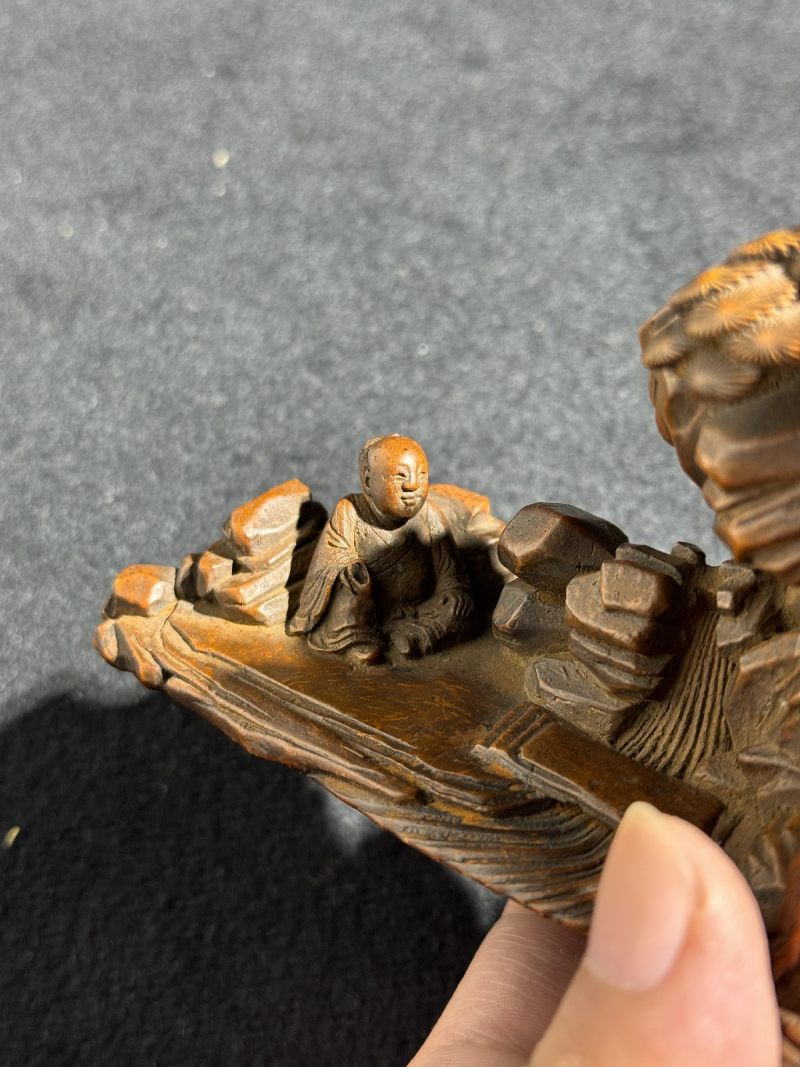 清早期 竹雕松下高士山子 - 图7