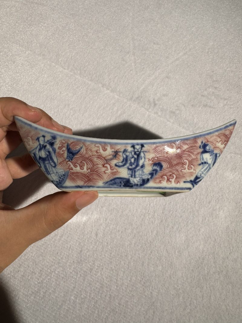 清乾隆 青花釉里红八仙庆寿图茶船 - 图5