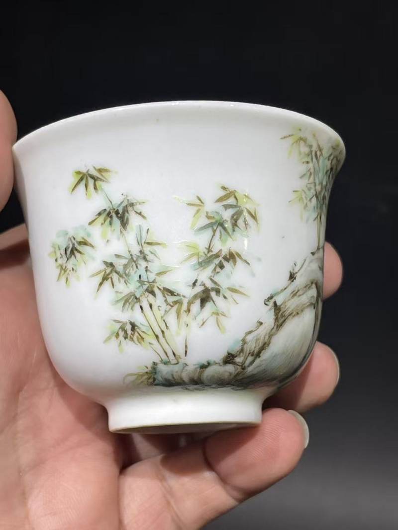 浅绛彩竹石纹杯2只 - 图11