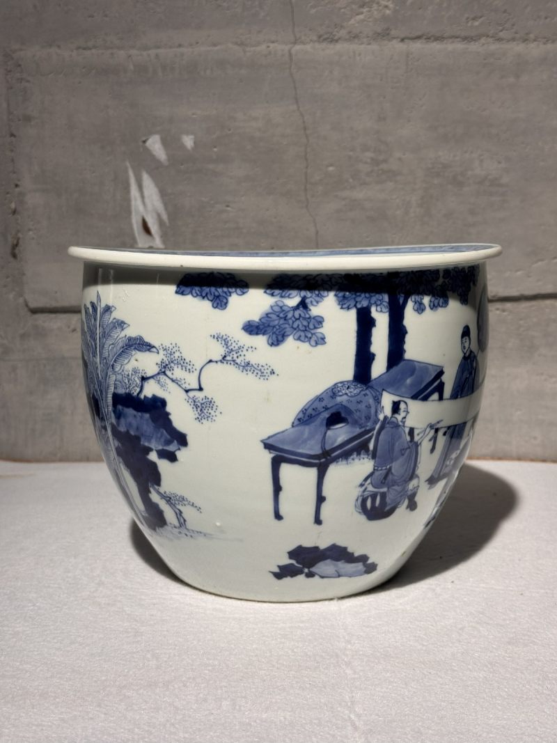 清康熙 青花人物纹案缸 - 图8