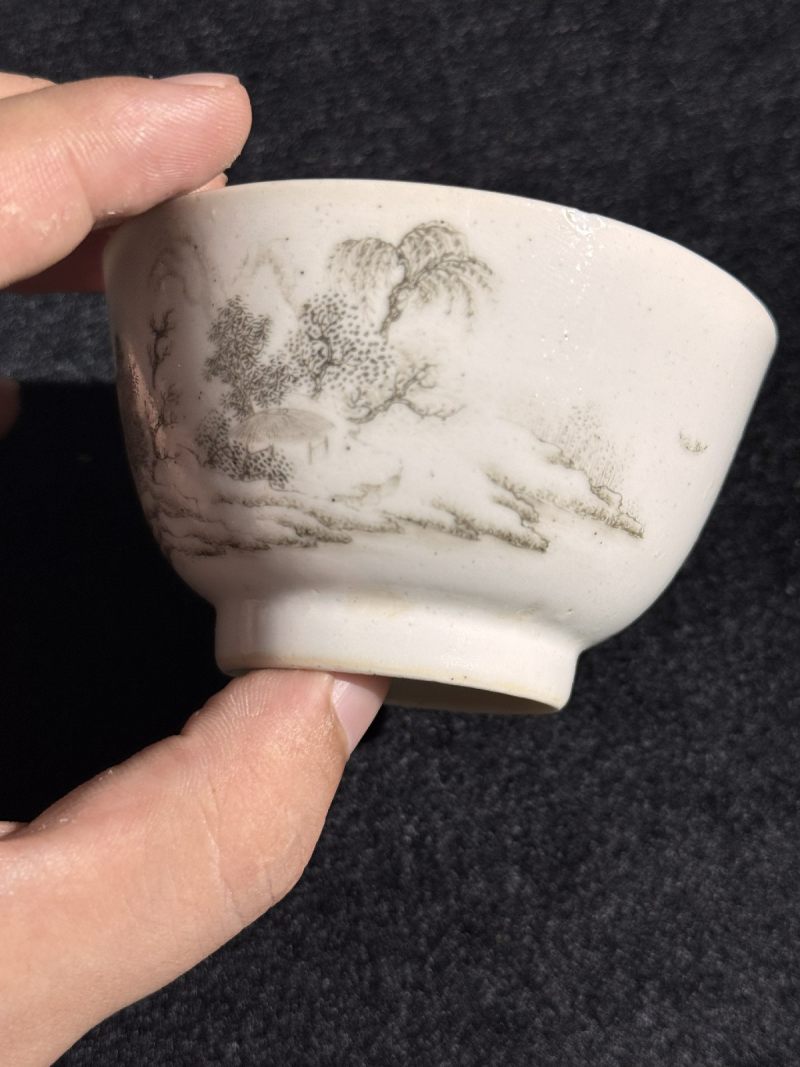 清 墨彩山水茶圆 （一对） - 图9