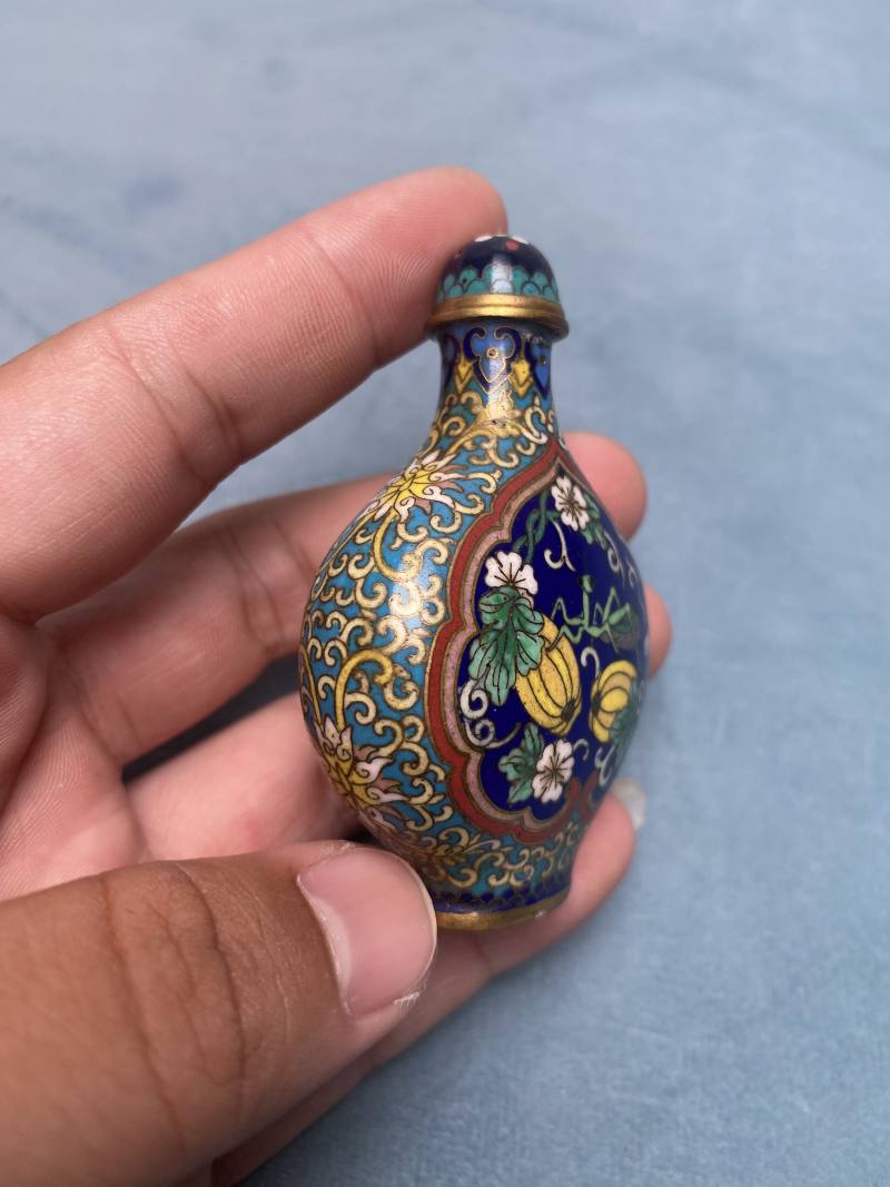 清晚期 掐丝珐琅龙凤纹、花虫纹烟壶（一组两件） - 图22