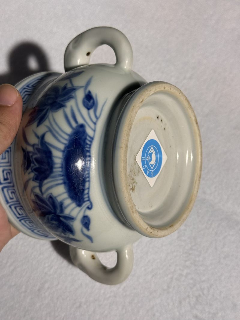 明成化 青花荷花纹象耳炉 - 图5