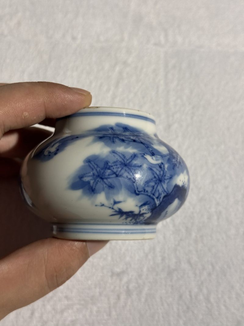清雍正 青花月月见喜纹水丞 - 图3
