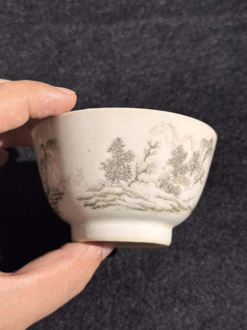 清 墨彩山水茶圆 （一对） - 图10