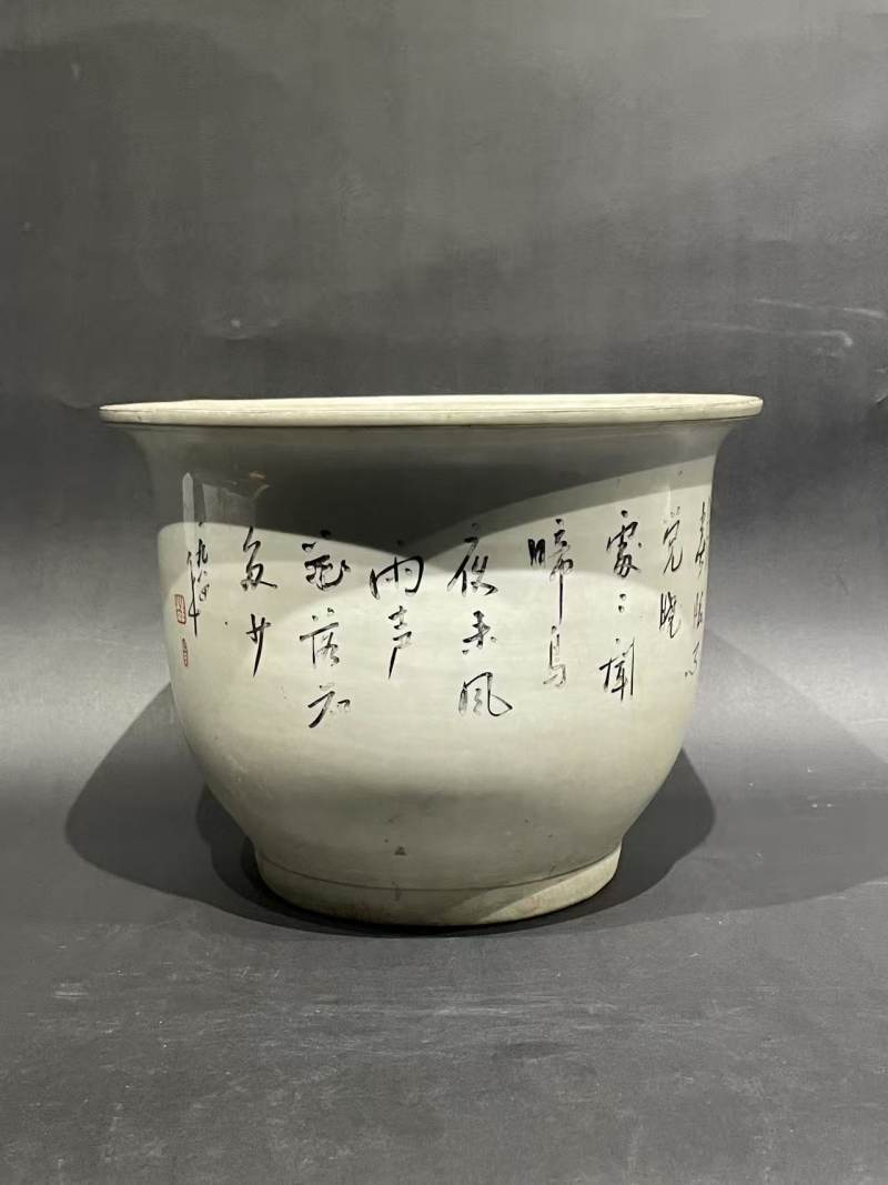 解放后粉彩松鹤延年花盆 - 图2