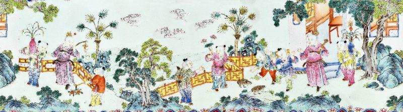 清嘉庆 洋红地洋彩缠枝宝相花吉庆如意婴戏图螭耳尊 - 图2