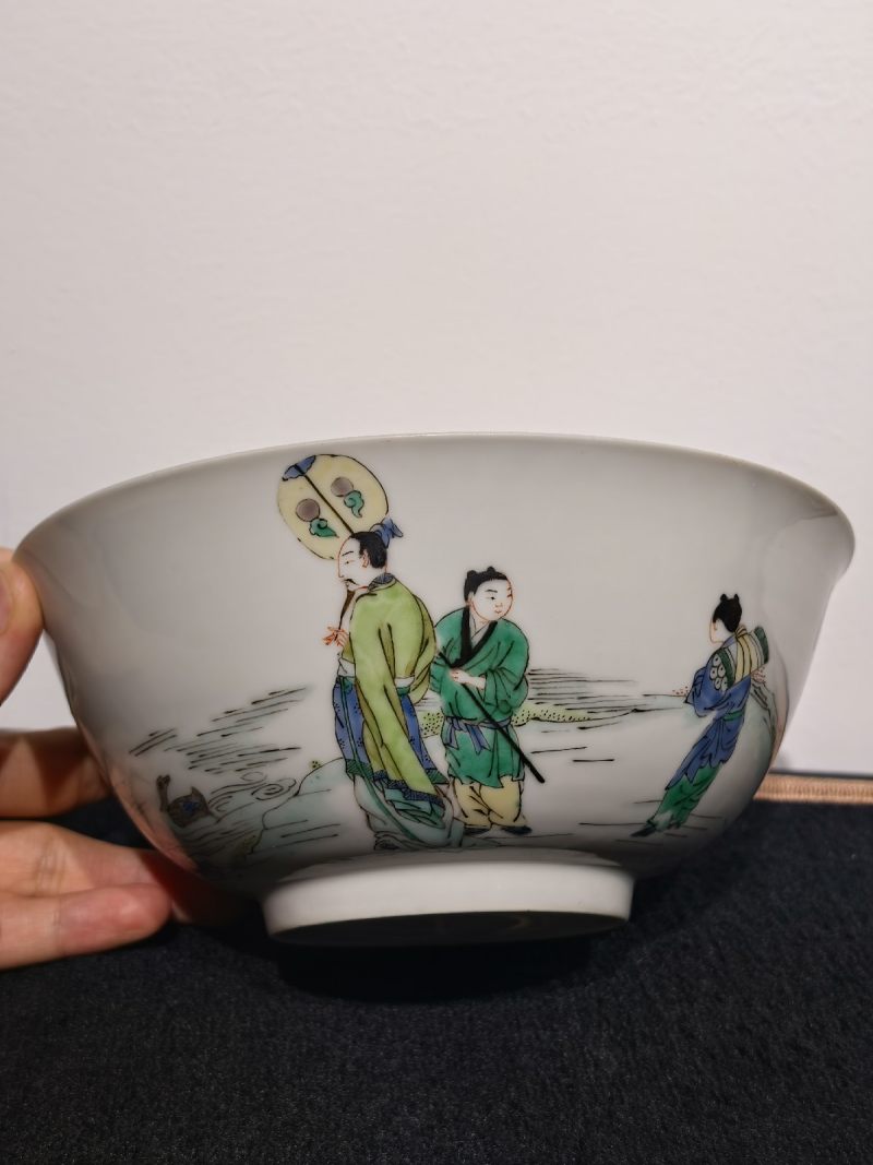 清康熙 弘治胎五彩羲之爱鹅图碗 - 图4