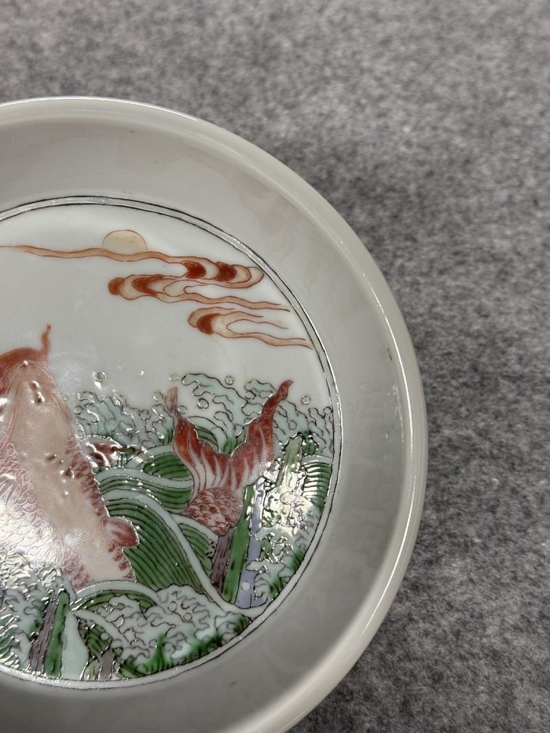 清康熙 臧窑五彩赤鲤朝日图洗 - 图13