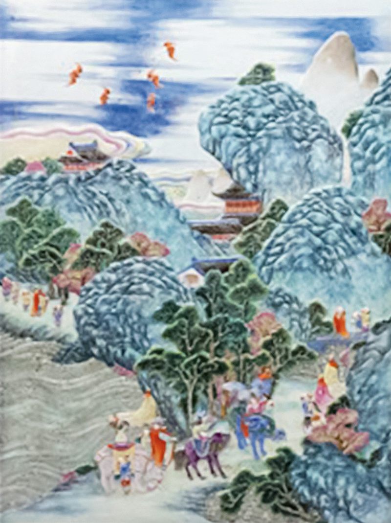 清乾隆 御制洋彩雕瓷「万国来朝」山高水长大挂屏 - 图9