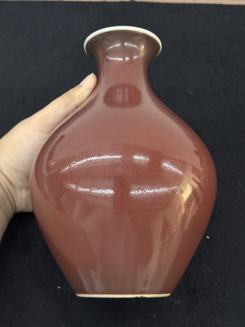 清雍正 年红釉橄榄尊 - 图3