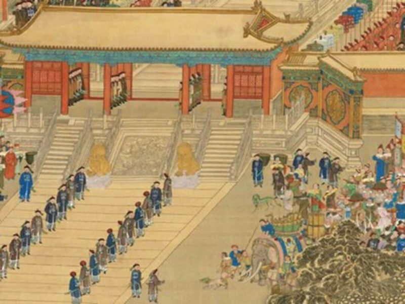 清乾隆 御制洋彩雕瓷「万国来朝」山高水长大挂屏 - 图12