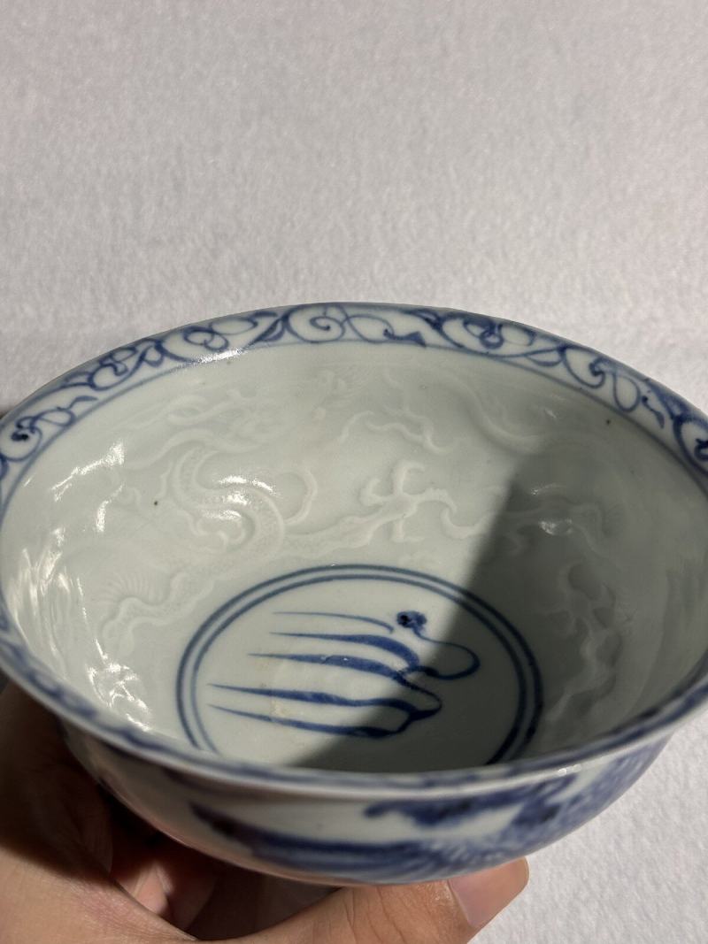 元 青花内堆塑龙纹外凤纹高足杯 - 图14