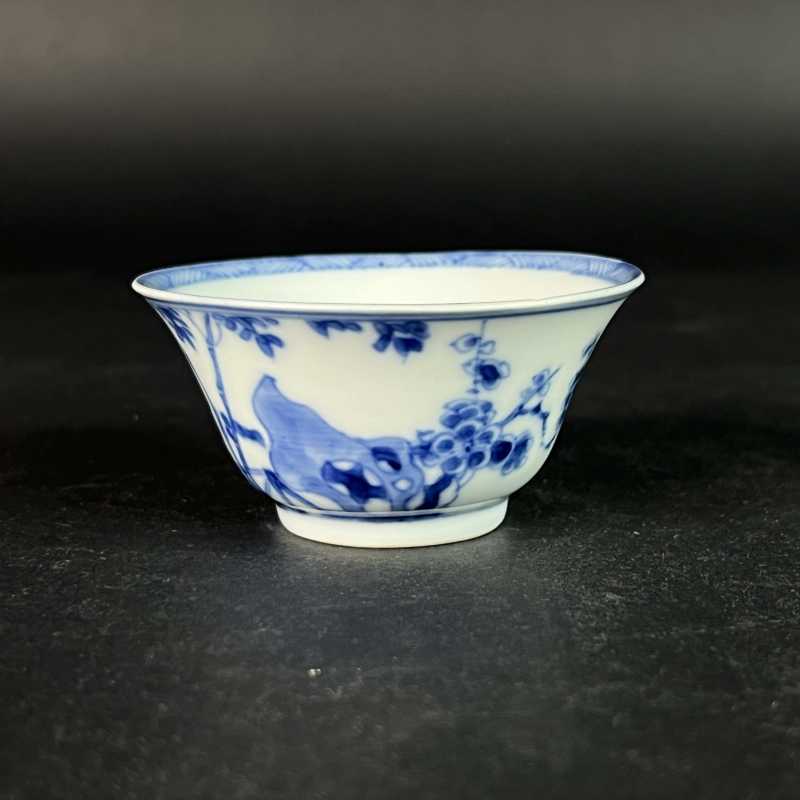 清康熙 青花花鸟纹杯 - 图1