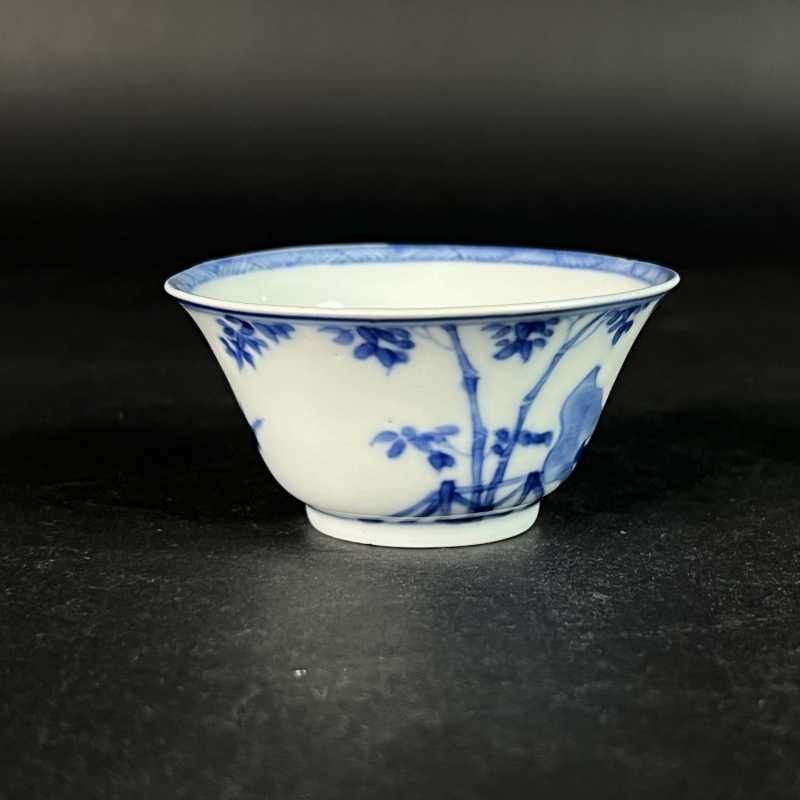 清康熙 青花花鸟纹杯 - 图2