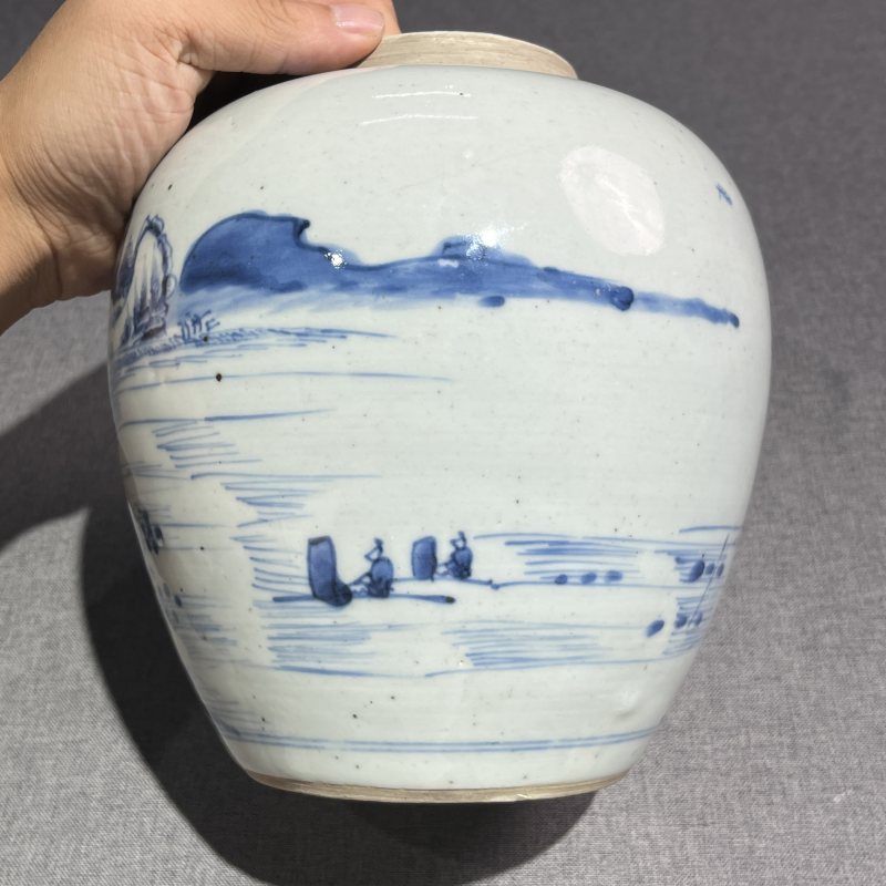 清早期青花山水风景纹罐 - 图6