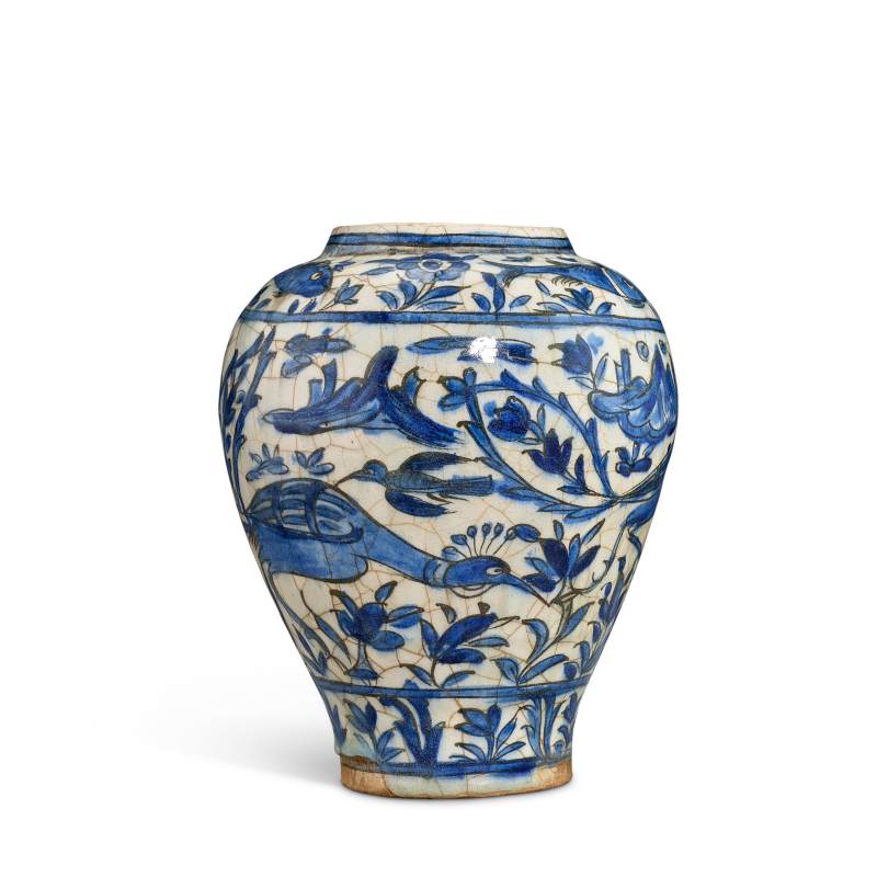 A cobalt blue-painted pottery vase | 青花游禽圖瓶 - 图1