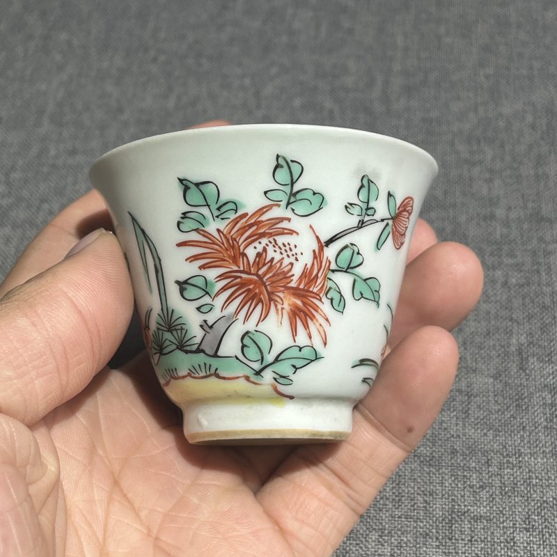清早期五彩花卉杯一组八只 - 图31