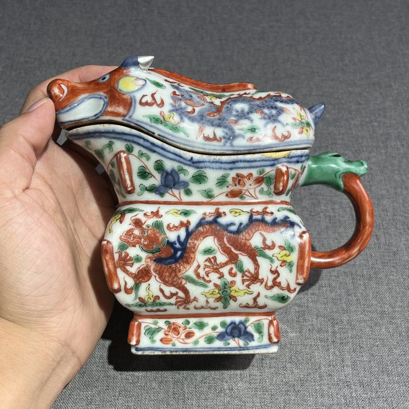 清晚期五彩龙纹盖缸 - 图4