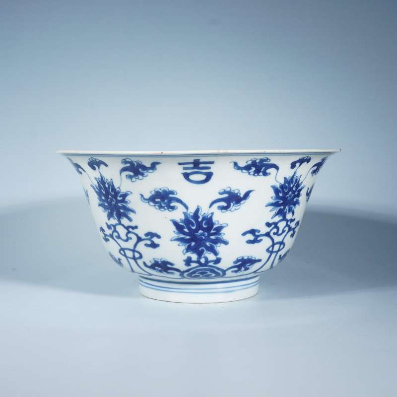 清康熙青花花卉纹撇口碗 - 图1