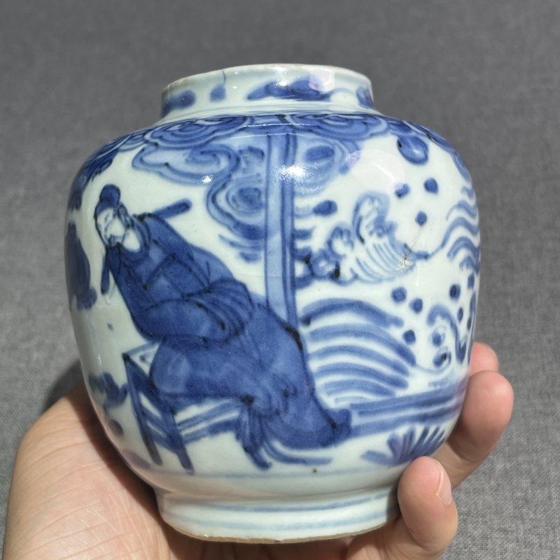 明万历青花人物盖罐一对 - 图9