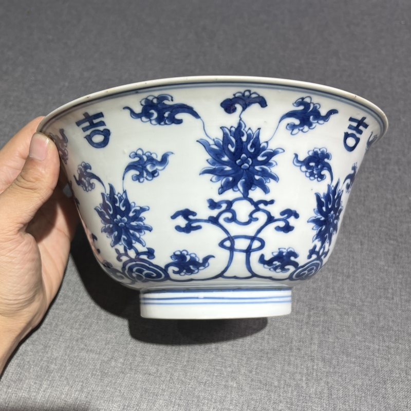 清康熙青花花卉纹撇口碗 - 图4