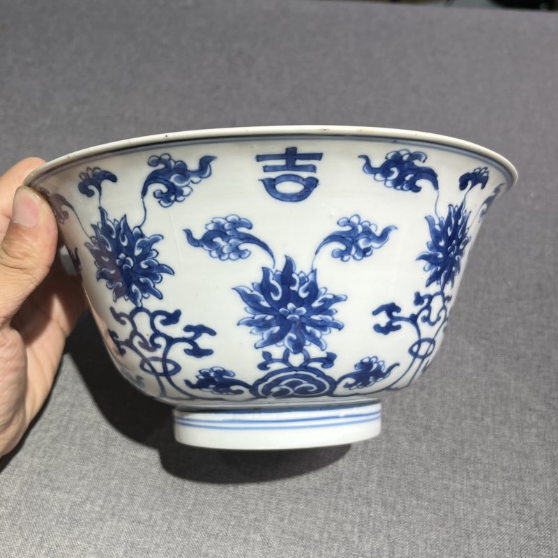 清康熙青花花卉纹撇口碗 - 图5