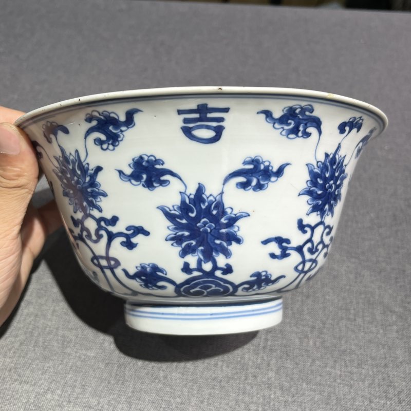 清康熙青花花卉纹撇口碗 - 图6