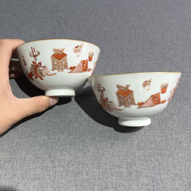 清乾隆粉彩博古茶圆一对 - 图4