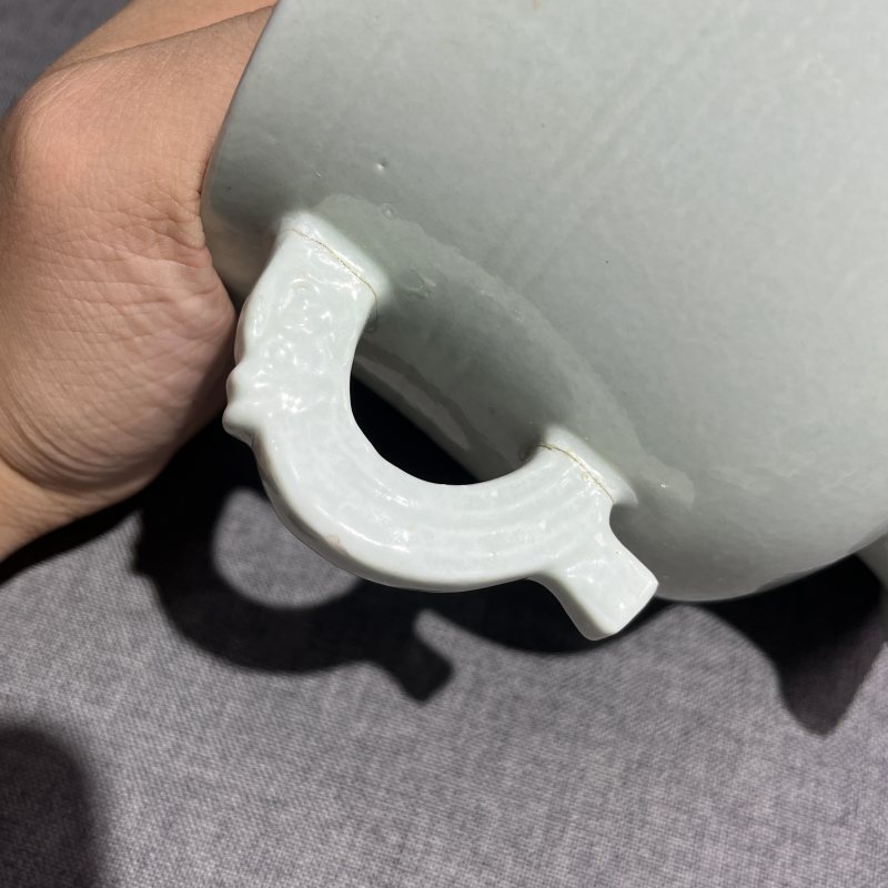 清光绪粉青釉暗刻弦纹双龙耳簋 - 图7