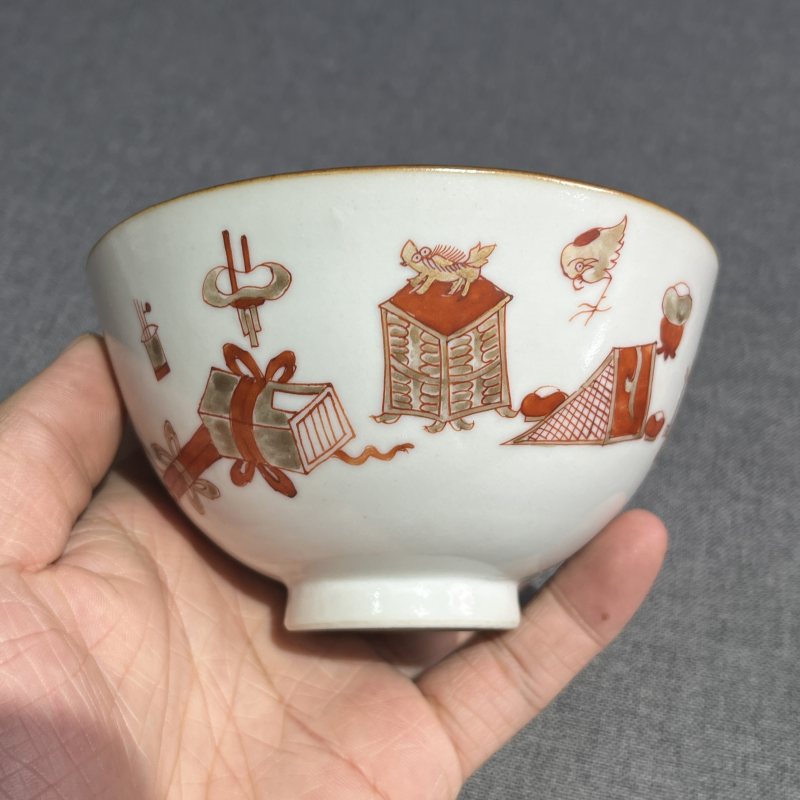 清乾隆粉彩博古茶圆一对 - 图5