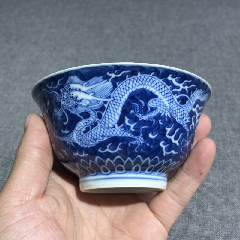 清光绪青花留白龙纹茶圆 - 图4