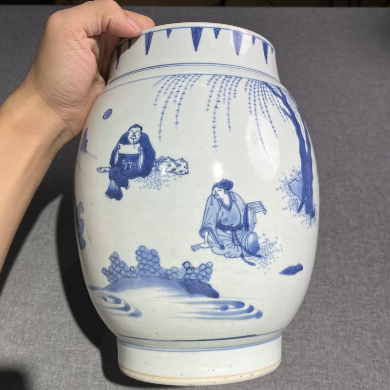 明崇祯青花人物纹莲子罐 - 图8