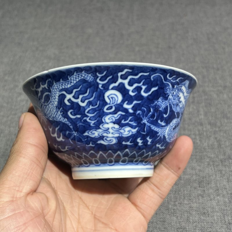 清光绪青花留白龙纹茶圆 - 图5
