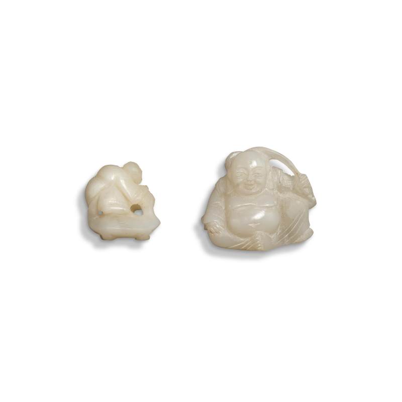Two white jade 'figure' carvings | 白玉雕人像兩件 - 图1