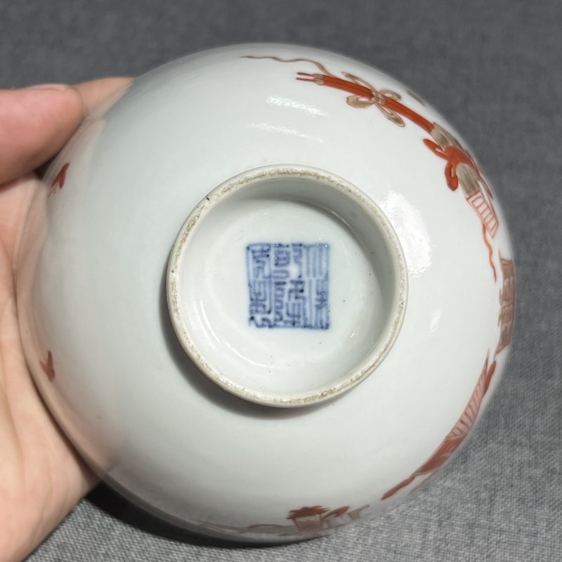 清乾隆粉彩博古茶圆一对 - 图8